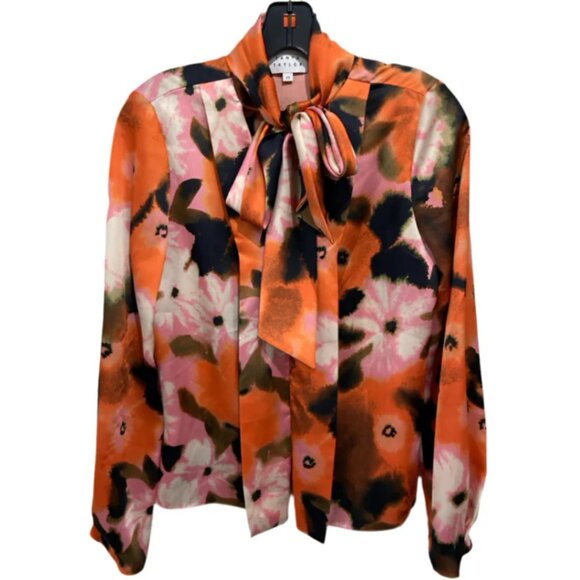 Tanya Taylor Canyon Tie-Neck Blouse Watercolor Poppy Print Size XS - Picture 11 of 14